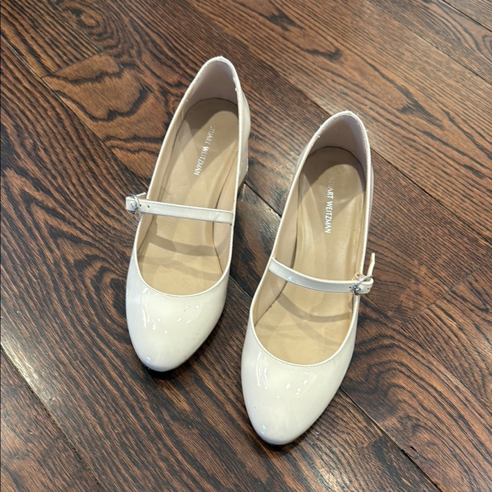 Stuart Weitzman Cream Patent Mary Jane Flats